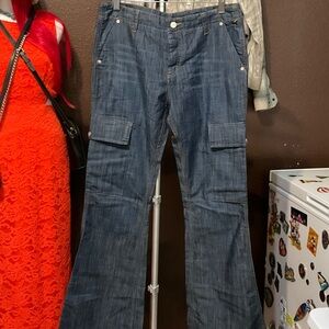 Women's Dark Blue Cargo Flare Jeans